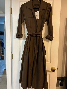 Zara Poplin Shirt Dress in Dark Khaki